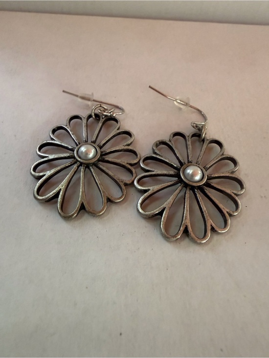 Lia Sophia Jewelry - Lia Sophia Silver Floral Drop Earrings with Pearl Center - Women Jewelry